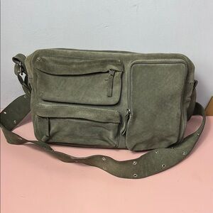 Club Monaco Olive Suede Leather Messenger Bag